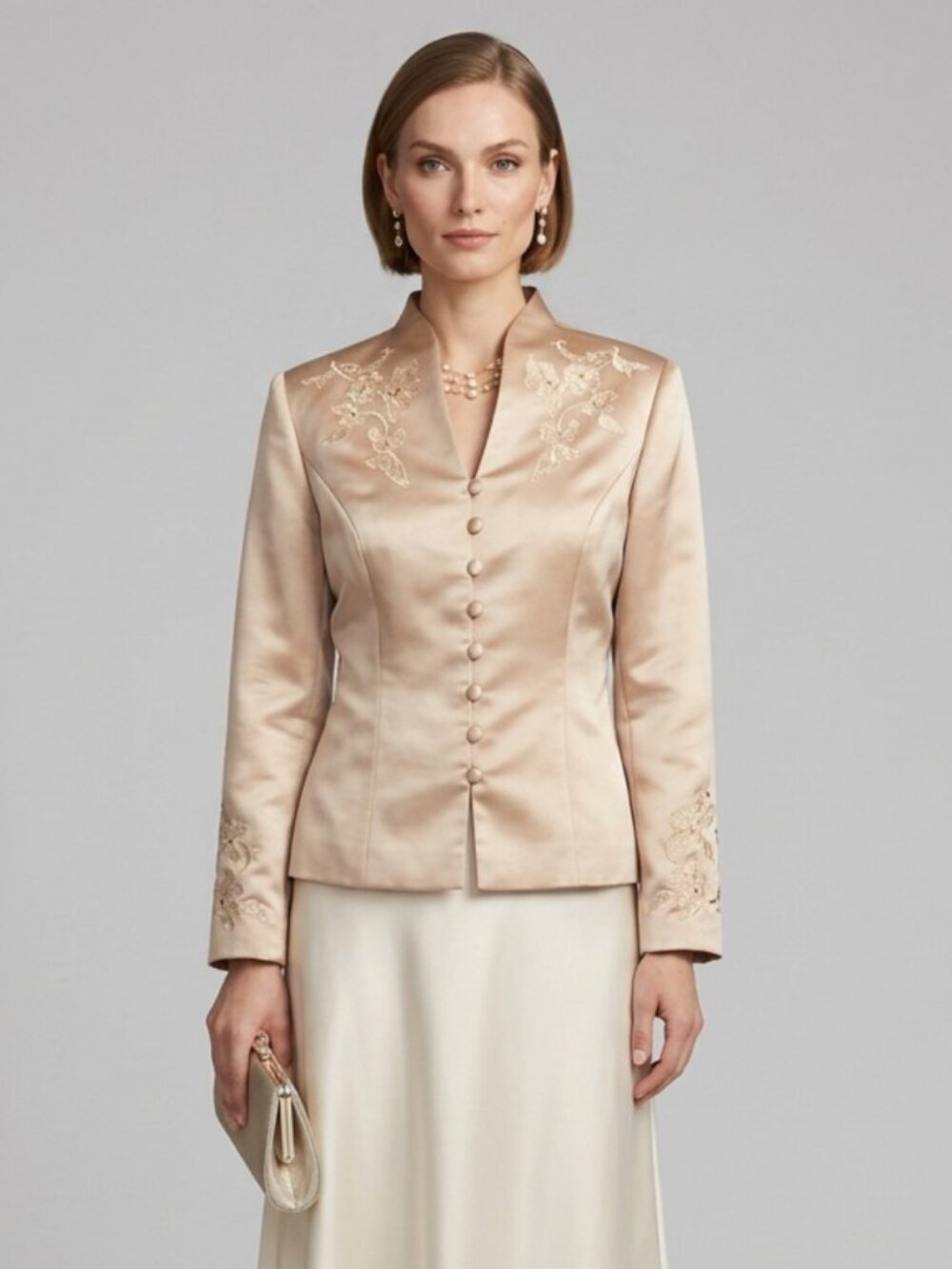DONNA MORGAN | Gold Satin Embroidered Blazer Jacket Sz 10